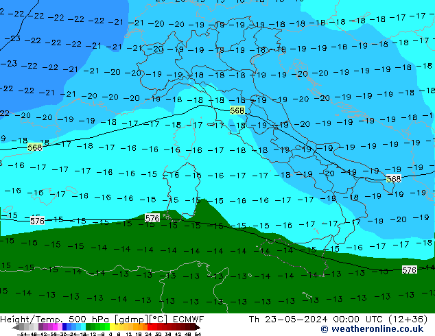 Z500/Yağmur (+YB)/Z850 ECMWF Per 23.05.2024 00 UTC