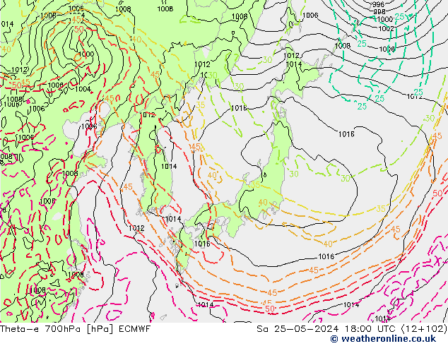 Theta-e 700hPa ECMWF Sa 25.05.2024 18 UTC