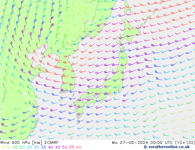 Wind 500 hPa ECMWF Mo 27.05.2024 00 UTC