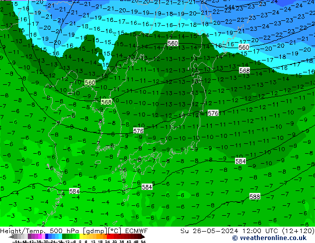 Z500/Yağmur (+YB)/Z850 ECMWF Paz 26.05.2024 12 UTC