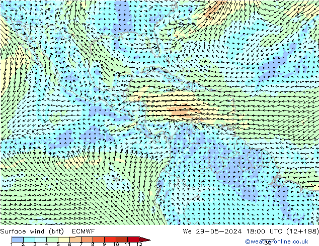 Surface wind (bft) ECMWF St 29.05.2024 18 UTC