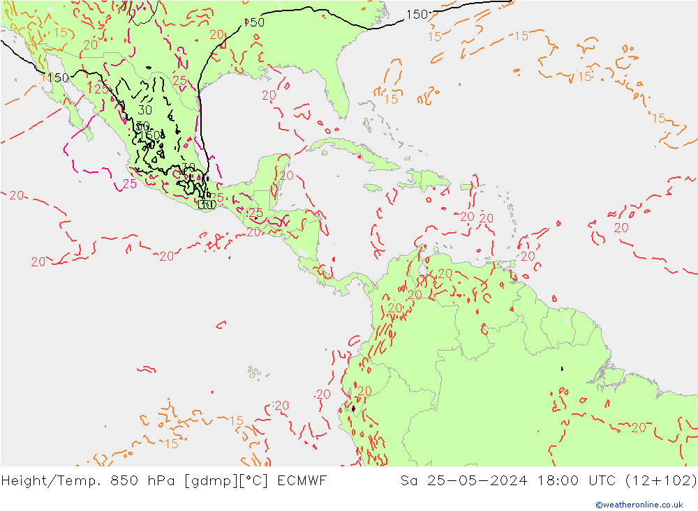 Yükseklik/Sıc. 850 hPa ECMWF Cts 25.05.2024 18 UTC