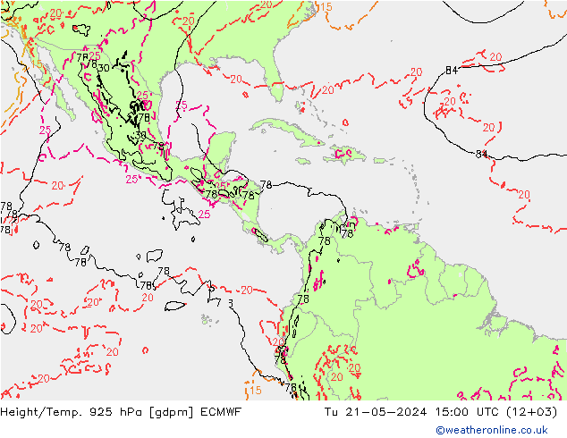 Yükseklik/Sıc. 925 hPa ECMWF Sa 21.05.2024 15 UTC