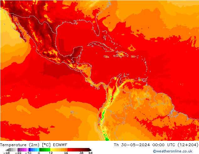 Temperature (2m) ECMWF Čt 30.05.2024 00 UTC
