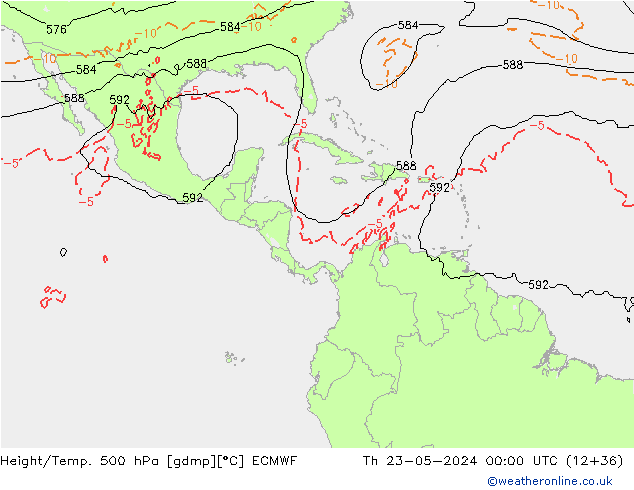 Height/Temp. 500 hPa ECMWF czw. 23.05.2024 00 UTC