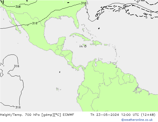 Hoogte/Temp. 700 hPa ECMWF do 23.05.2024 12 UTC