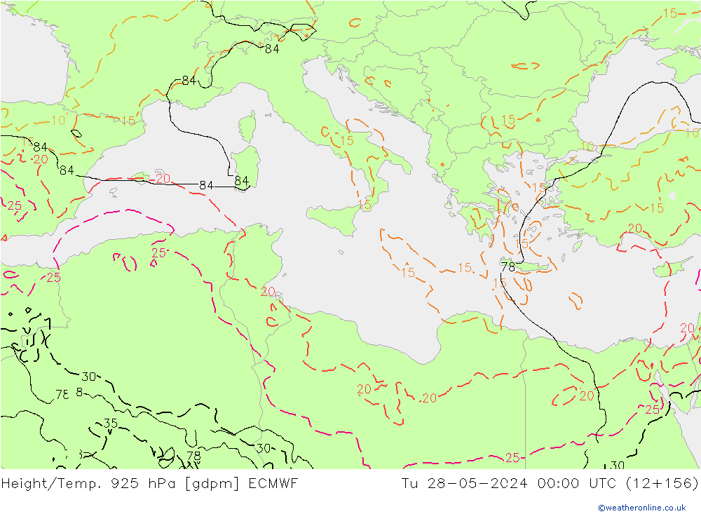 Height/Temp. 925 hPa ECMWF Di 28.05.2024 00 UTC