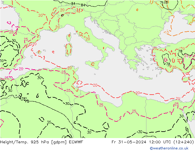 Height/Temp. 925 hPa ECMWF Fr 31.05.2024 12 UTC