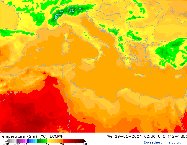 Sıcaklık Haritası (2m) ECMWF Çar 29.05.2024 00 UTC