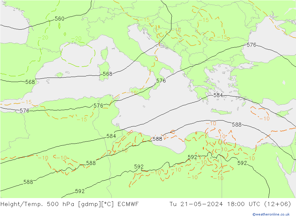 Z500/Rain (+SLP)/Z850 ECMWF Tu 21.05.2024 18 UTC