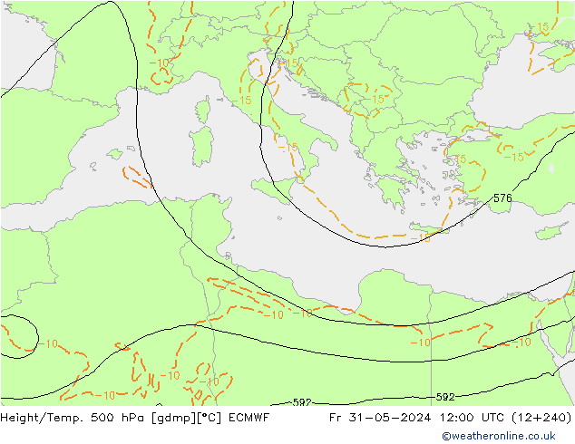 Height/Temp. 500 hPa ECMWF Pá 31.05.2024 12 UTC