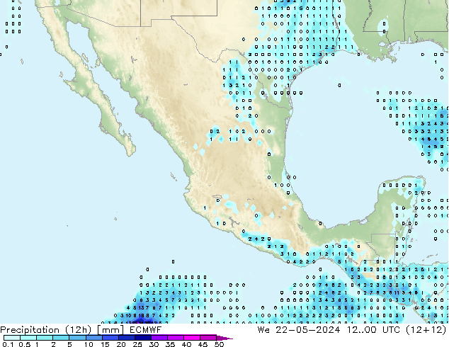 Precipitación (12h) ECMWF mié 22.05.2024 00 UTC