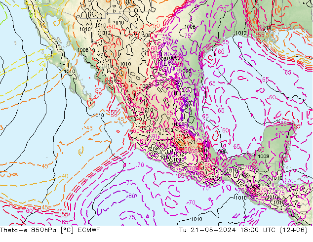 Theta-e 850hPa ECMWF mar 21.05.2024 18 UTC