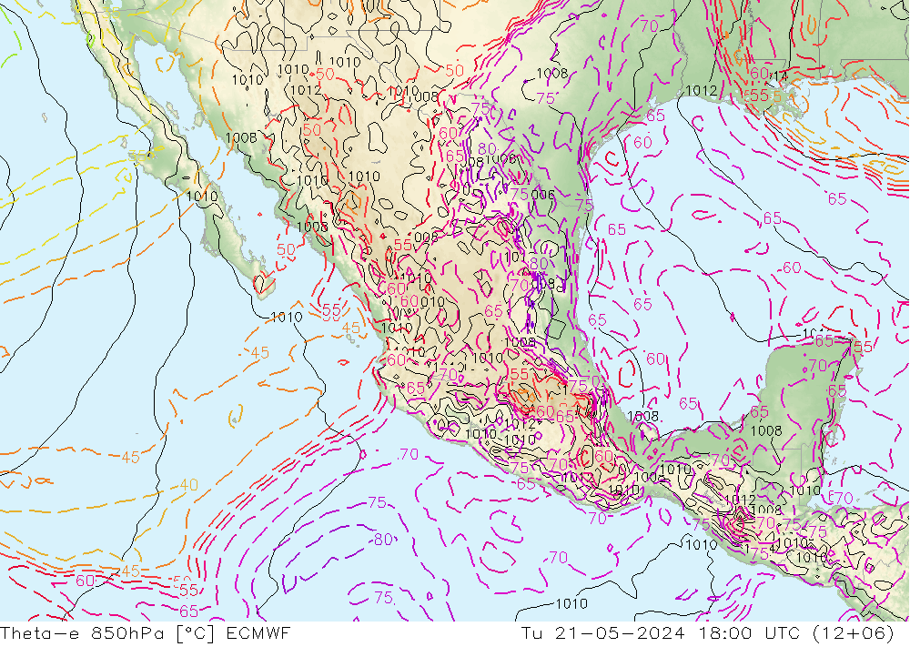 Theta-e 850hPa ECMWF mar 21.05.2024 18 UTC