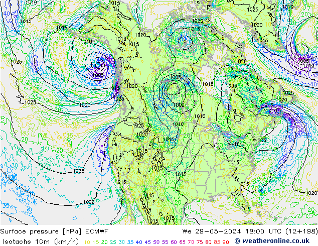 Isotachs (kph) ECMWF ср 29.05.2024 18 UTC