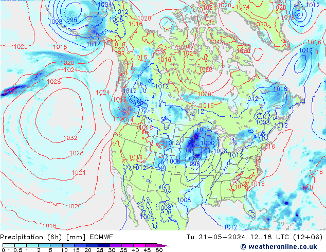 Z500/Rain (+SLP)/Z850 ECMWF 星期二 21.05.2024 18 UTC