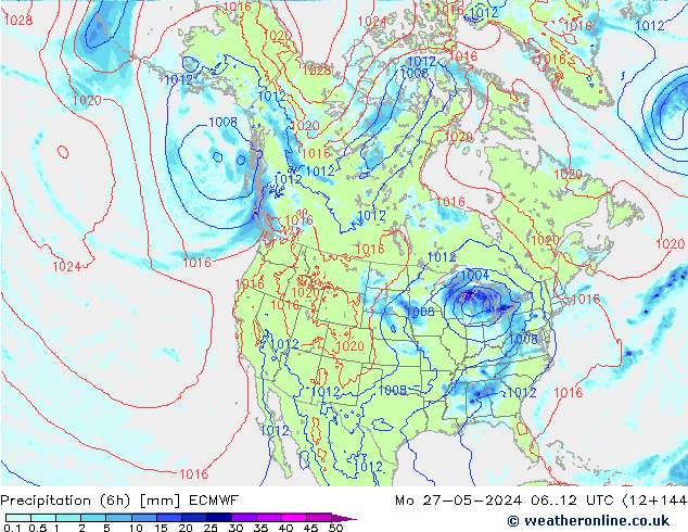 Z500/Rain (+SLP)/Z850 ECMWF Mo 27.05.2024 12 UTC