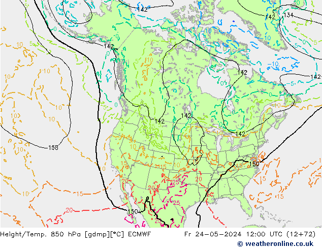 Yükseklik/Sıc. 850 hPa ECMWF Cu 24.05.2024 12 UTC