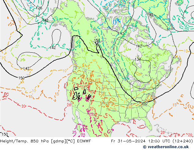 Height/Temp. 850 гПа ECMWF пт 31.05.2024 12 UTC