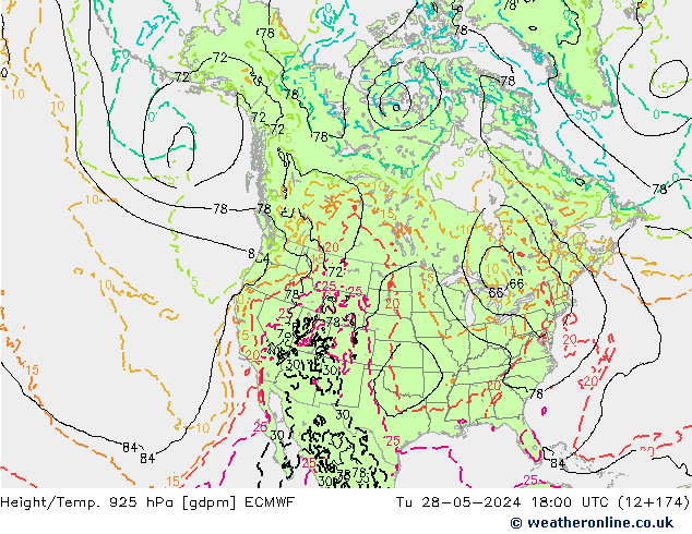 Geop./Temp. 925 hPa ECMWF mar 28.05.2024 18 UTC