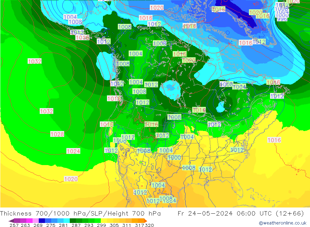 Thck 700-1000 hPa ECMWF Fr 24.05.2024 06 UTC