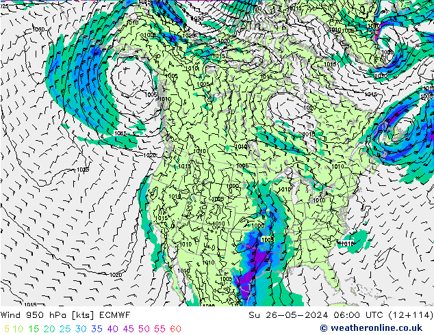 Viento 950 hPa ECMWF dom 26.05.2024 06 UTC