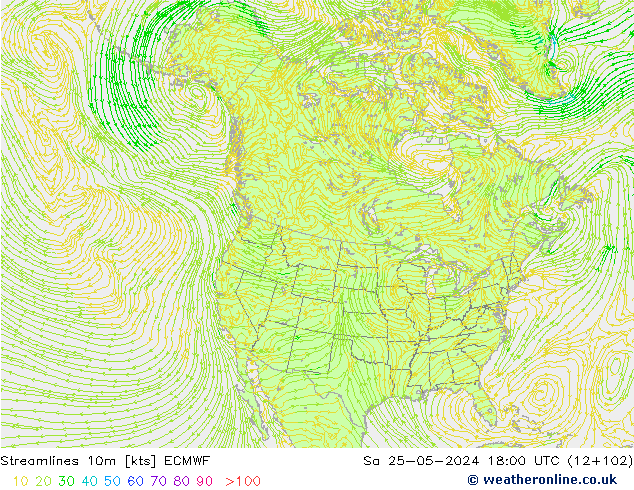 Linha de corrente 10m ECMWF Sáb 25.05.2024 18 UTC