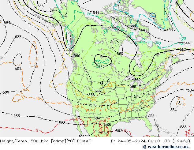 Z500/Rain (+SLP)/Z850 ECMWF vie 24.05.2024 00 UTC