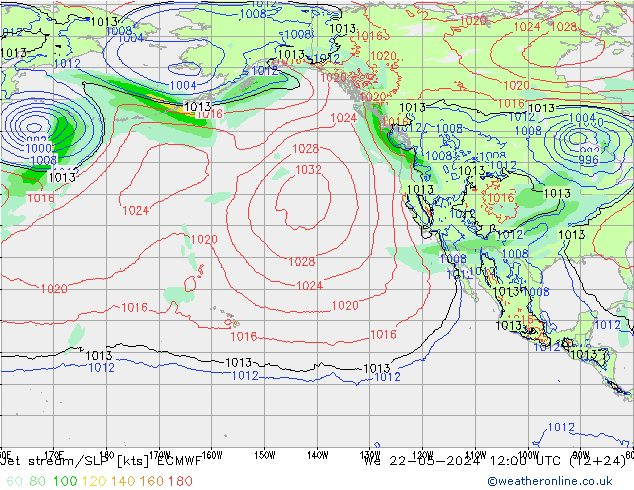 Jet stream/SLP ECMWF We 22.05.2024 12 UTC