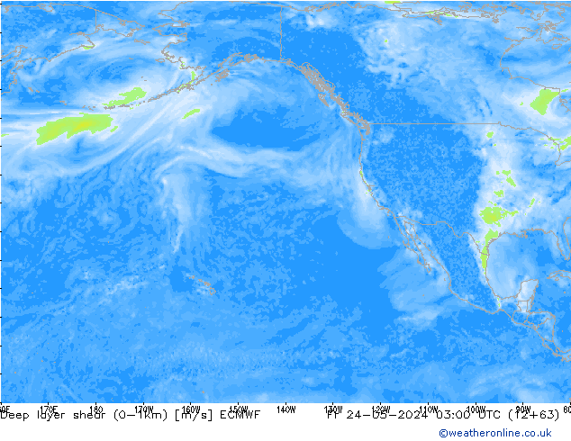 Deep layer shear (0-1km) ECMWF Pá 24.05.2024 03 UTC