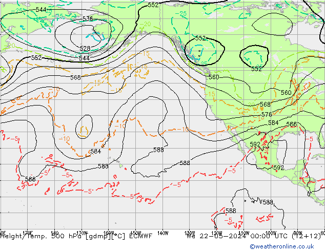 Height/Temp. 500 hPa ECMWF We 22.05.2024 00 UTC