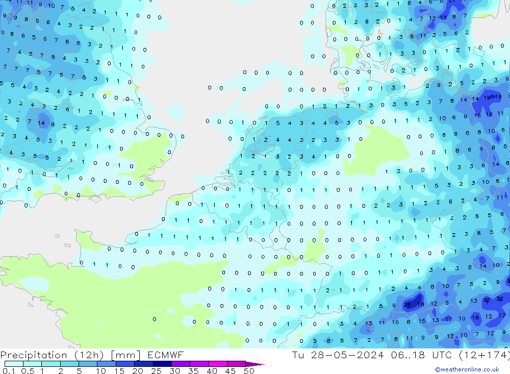 Precipitation (12h) ECMWF Tu 28.05.2024 18 UTC