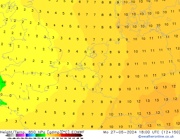 Hoogte/Temp. 850 hPa ECMWF ma 27.05.2024 18 UTC