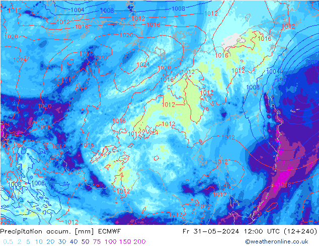 Precipitación acum. ECMWF vie 31.05.2024 12 UTC