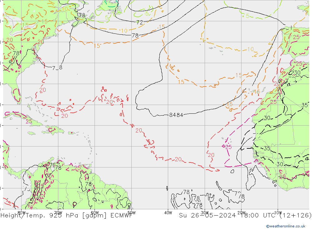 Hoogte/Temp. 925 hPa ECMWF zo 26.05.2024 18 UTC