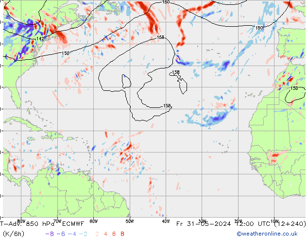 T-Adv. 850 hPa ECMWF Fr 31.05.2024 12 UTC