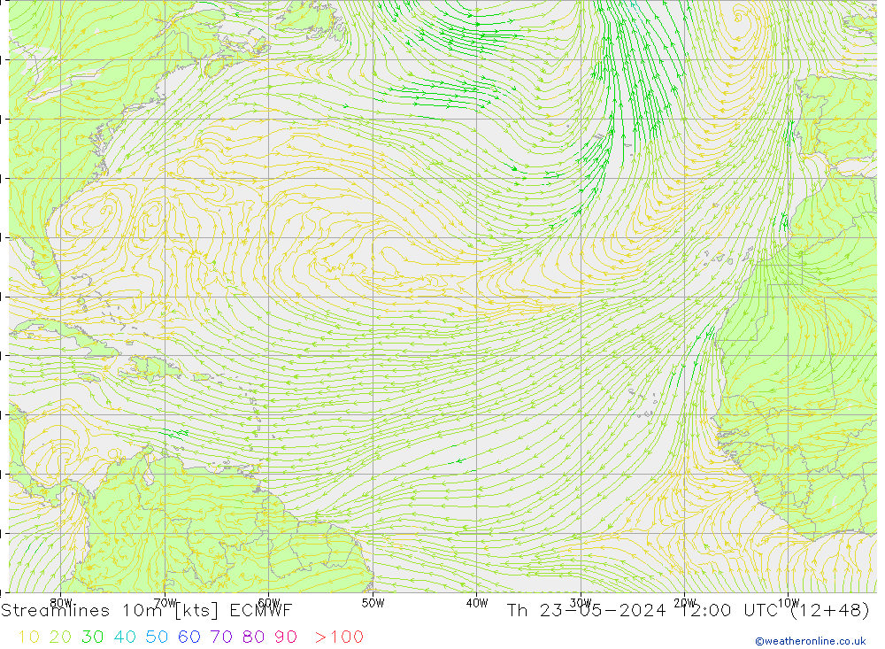 Streamlines 10m ECMWF Th 23.05.2024 12 UTC