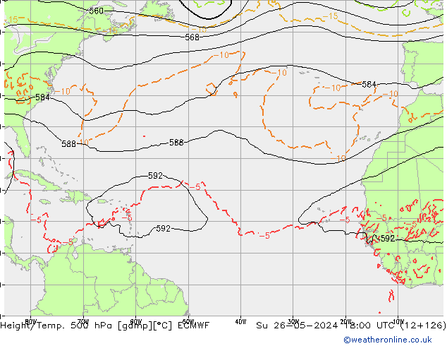 Z500/Yağmur (+YB)/Z850 ECMWF Paz 26.05.2024 18 UTC