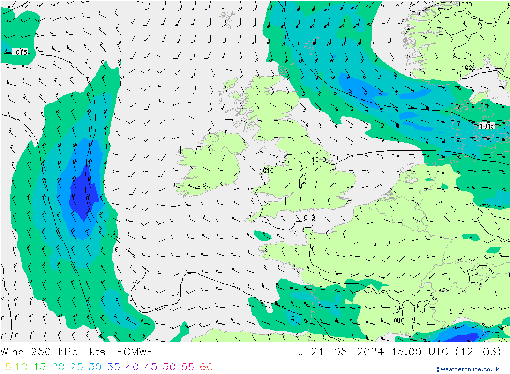 Wind 950 hPa ECMWF Tu 21.05.2024 15 UTC