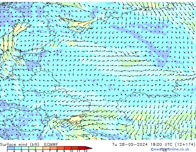 Surface wind (bft) ECMWF Tu 28.05.2024 18 UTC