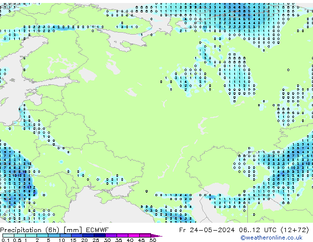 Z500/Rain (+SLP)/Z850 ECMWF Fr 24.05.2024 12 UTC