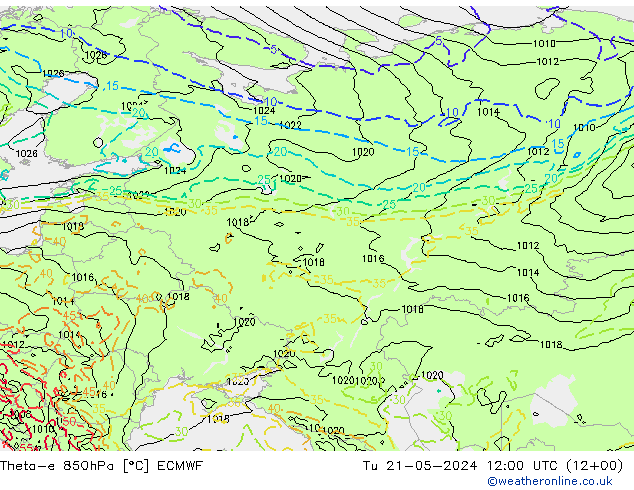 Theta-e 850hPa ECMWF Sa 21.05.2024 12 UTC