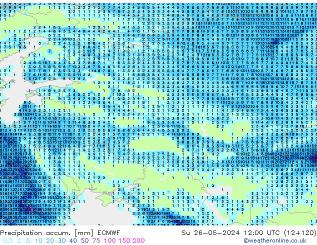 Precipitation accum. ECMWF dom 26.05.2024 12 UTC