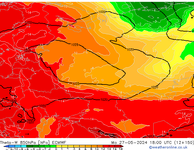 Theta-W 850hPa ECMWF Mo 27.05.2024 18 UTC