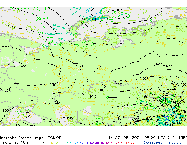 Isotachs (mph) ECMWF Seg 27.05.2024 06 UTC