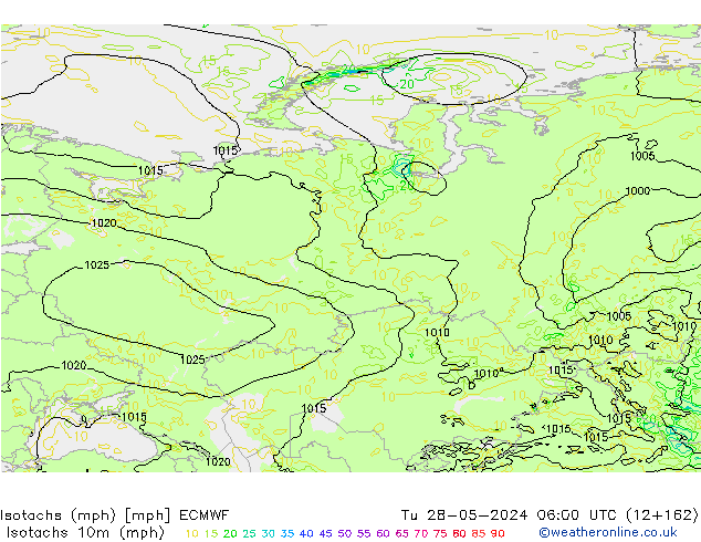 Isotachs (mph) ECMWF mar 28.05.2024 06 UTC