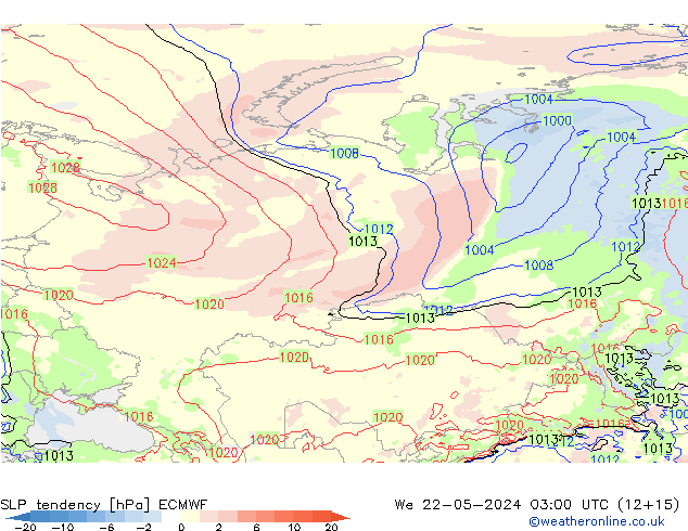 SLP tendency ECMWF St 22.05.2024 03 UTC