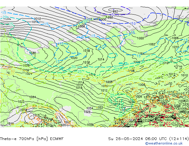 Theta-e 700hPa ECMWF dim 26.05.2024 06 UTC