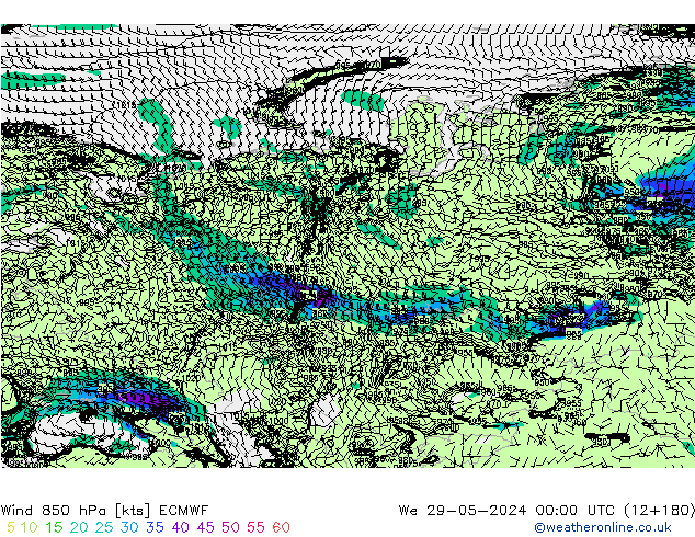 Vent 850 hPa ECMWF mer 29.05.2024 00 UTC