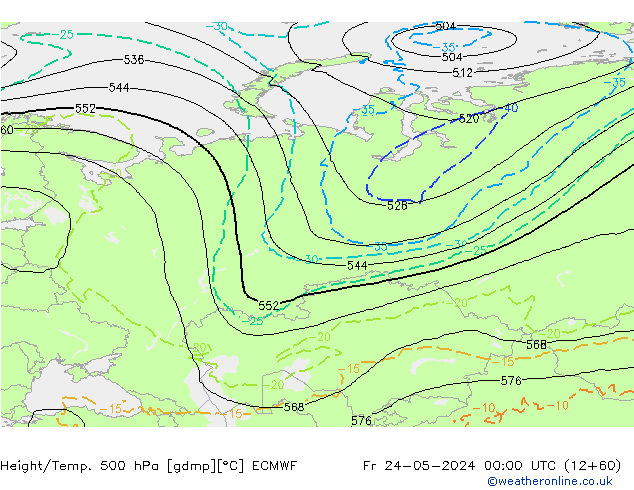 Z500/Rain (+SLP)/Z850 ECMWF Fr 24.05.2024 00 UTC